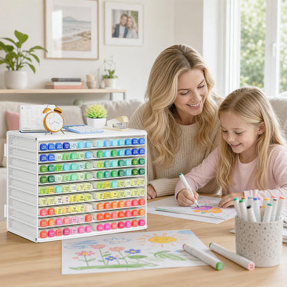 Marbrasse Mesh Marker Organizer, Metal Desktop Storage Rack for 126 Markers, Pens, Pencils, 9 Tier Marker Holder for Office Classroom & Home Art Supplies(Black)