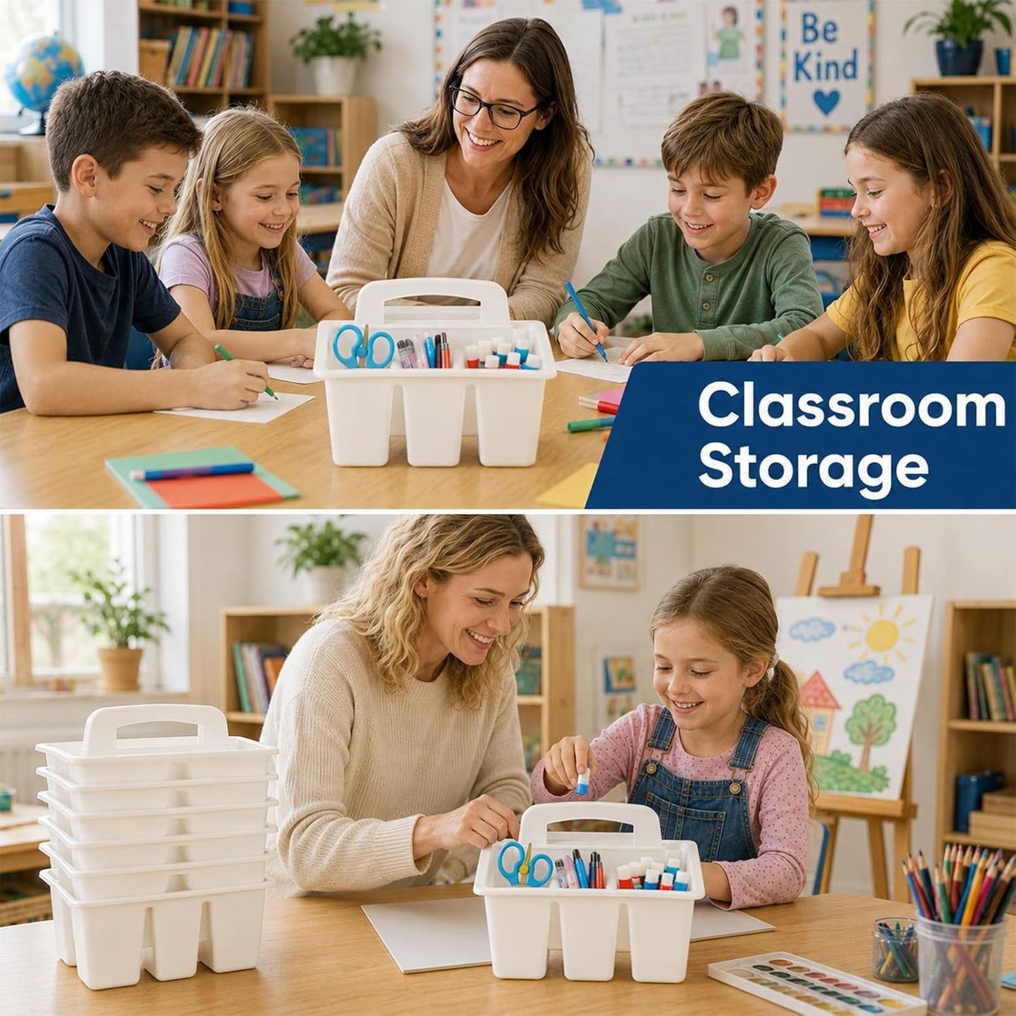 gisgfim 8 Pack Classroom Caddy Storage Basket with Handle 4 Compartment Storage Caddy Plastic Arts Crafts Caddies Protable Classroom Craft Caddies for Kids Schools Art Craft Supplies(Pastel)