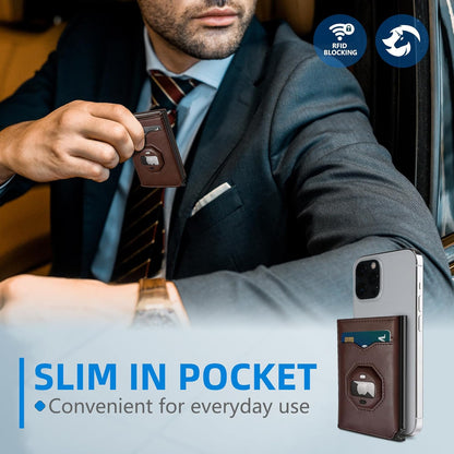 Airtag Wallet for Men,with Cash Pocket 2 ID Window 10+ Cards,Metal Case Smart Slim Pop Up Credit Card Holder Flip with Magnetic Closure RFID Blocking Trifold Leather wallet with Gift Box