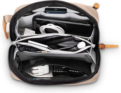 Tech Bag Organizer - Small Electronics Organizer Pouch for Travel - Premium Travel Case with Leather Accents - Mesh Pocket for Cables, Cords and Chargers (Black)