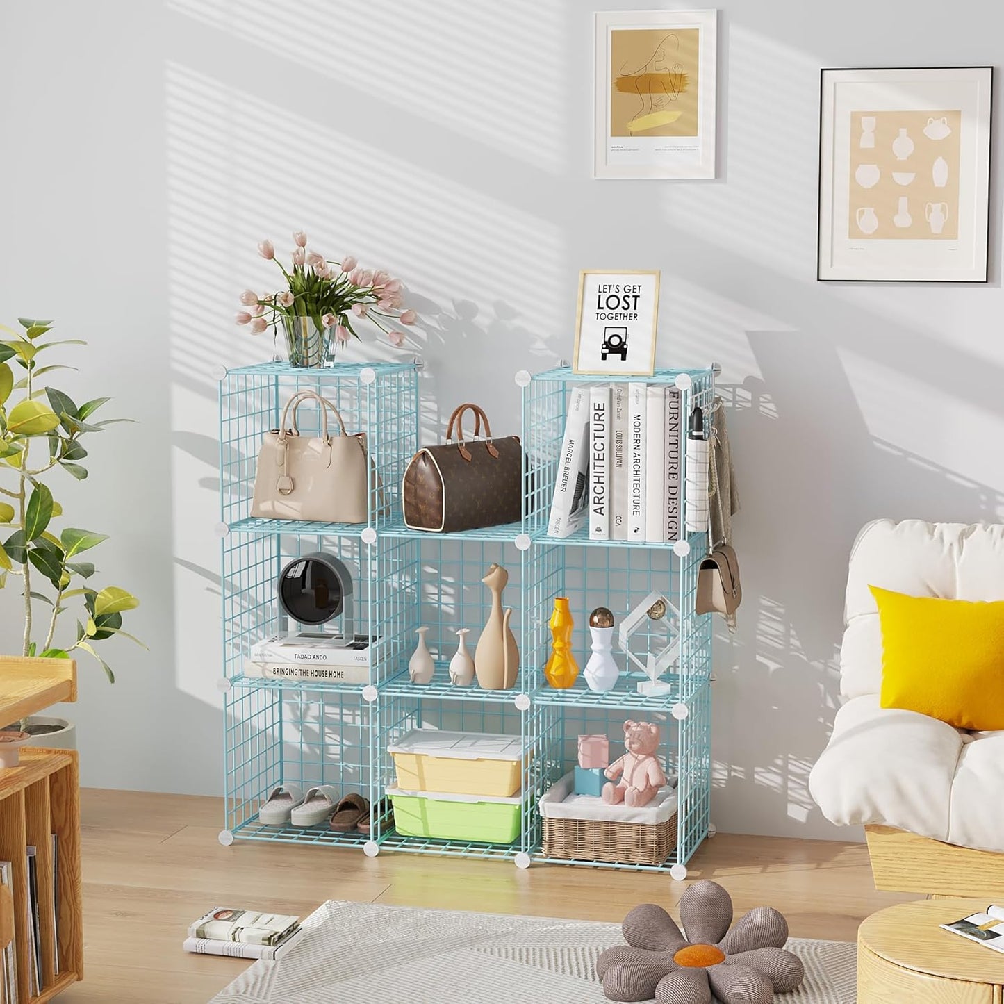 C&AHOME Wire Cube Storage, 6 - Cube Organizer Metal C Grids, Modular Shelves Units, Storage Bins Shelving, Closet Organizer, Ideal for Home, Office, Living Room, 36.6”L x 12.4”W x 36.6”H Black
