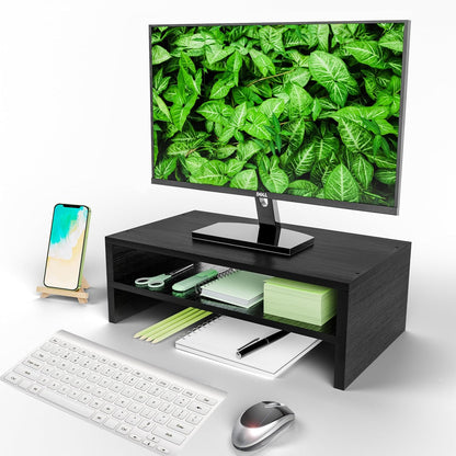 Simple Trending Wood Monitor Stand Riser with Drawer and Pen Holder, Desk Organizer for Home Office, Black