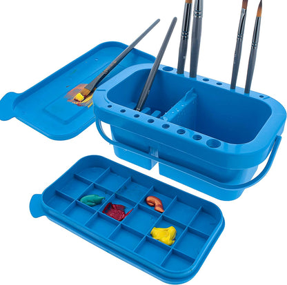 U.S. Art Supply 12-Hole Multi-Function Plastic Paint Brush Cleaner & Paint Brush Holder with Palette Lid, Washer for Acrylic, Watercolor, Oil Paints, Cleans Artist Brushes