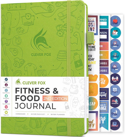 Clever Fox Fitness & Food Journal – Nutrition & Workout Planner for Women & Men – Diet & Gym Exercise Log Book with Calendars, Diet & Training Trackers - Undated, A5 Size, Hardcover (Forest Green)
