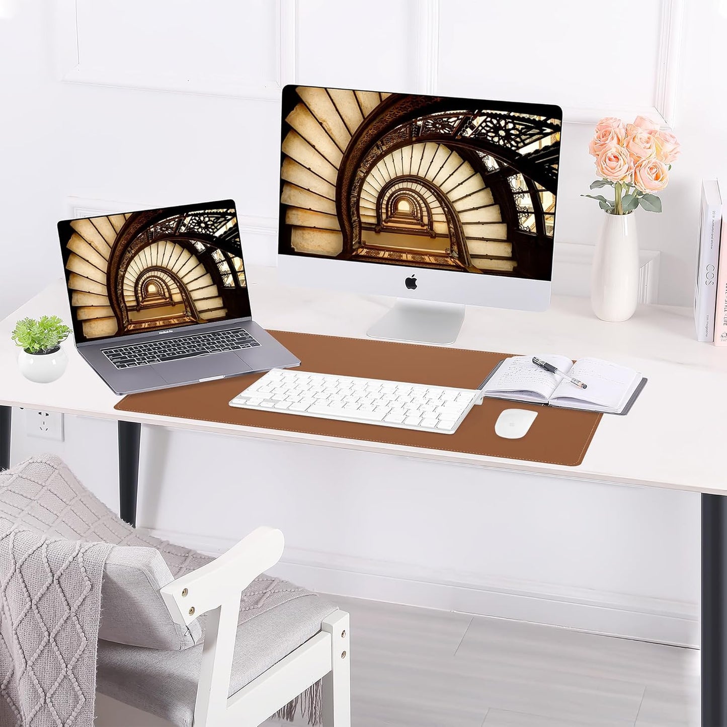 AFIING Large Desk Mat 47" x 17", Dual-Sided Natural Cork & PU Leather Desk Pad, Non-Slip Waterproof Mouse Pad for Office, Home & Gaming, Black
