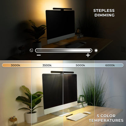 Mount-It! Monitor Light Bar, USB-Powered LED Lamp with Stepless Dimming and Adjustable Color Temperature, Eye-Caring Desk Light for Home, Office, and Gaming, Dual Light Modes, Space-Saving Design