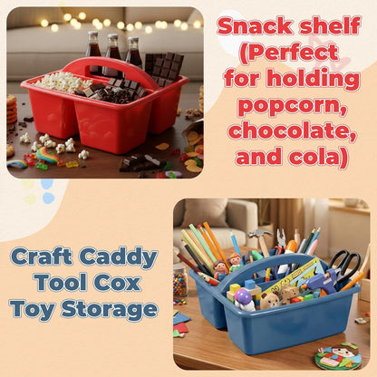 Kathfly 4 Pack Caddy Organizer with Handle, Stackable Organization Storage, Small Plastic Basket Classroom Caddy for Table Desk Office Pencil Kids Room Craft Art Teacher School Supplies (Blue Orange)