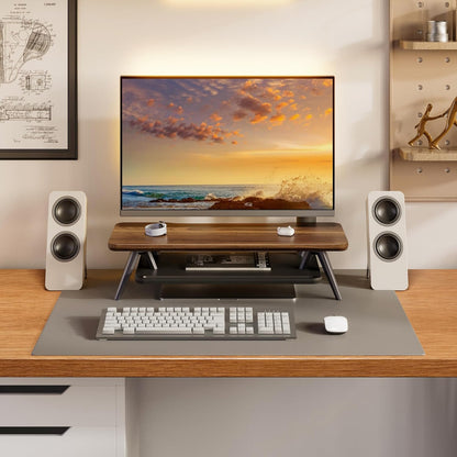 Fenge Dual Monitor Stand, Monitor Stands Riser for 2 monitors, 42.5 Inch Wood Desk Shelf with Storage Organizer and Cable Management for Office Desk Accessories