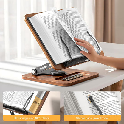 OPTIXCELL Book Stand for Reading with Light, Book Holders for Reading Hands Free, Adjustable Height & Angle, Fits Cookbook Recipe, Textbook, Foldable for Kitchen, Office, School,Gift for Book Lovers