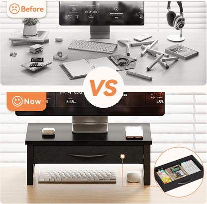 Computer Monitor Stand Riser, Desk Organizers and Accessories with Drawer, 2-Tier Laptop Stand for Desk, Office Organizer Storage, Wood