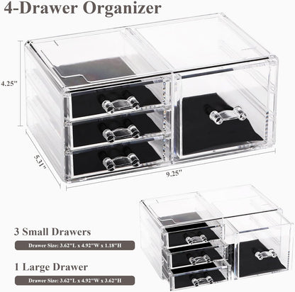 Sea Team Clear Makeup Organizer with Drawers, Acrylic Plastic Cosmetic Display Case, Jewelry Storage Box, Holder for Dresser, Bathroom, Vanity, Countertop (3 Middle Drawers)