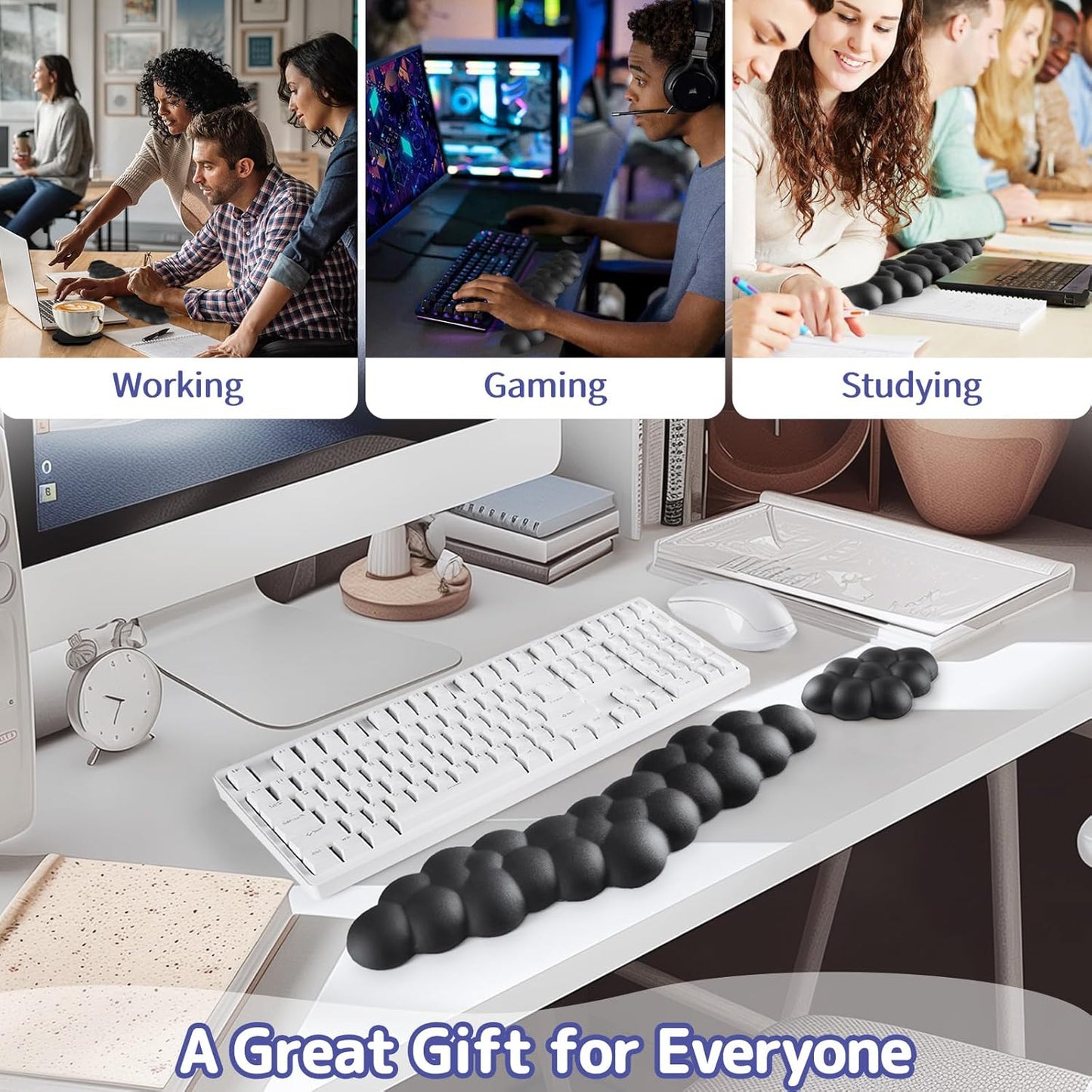Sushret Cloud Wrist Rest for Keyboard and Mouse, Memory Foam PU Leather Keyboard Wrist Rest with Ergonomic Support, Non-Slip Base, Cute Arm Rest Pad & Palm Cushion, Office Desk Accessory, Purple