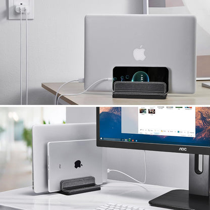 Leather Vertical Laptop Stand,Dual Laptop Holder Stand,Laptop Organizer with Adjustable Dock (18-26mm/0.7-1 in) for All MacBook/Tablet/Surface/Dell/iPad (Black)