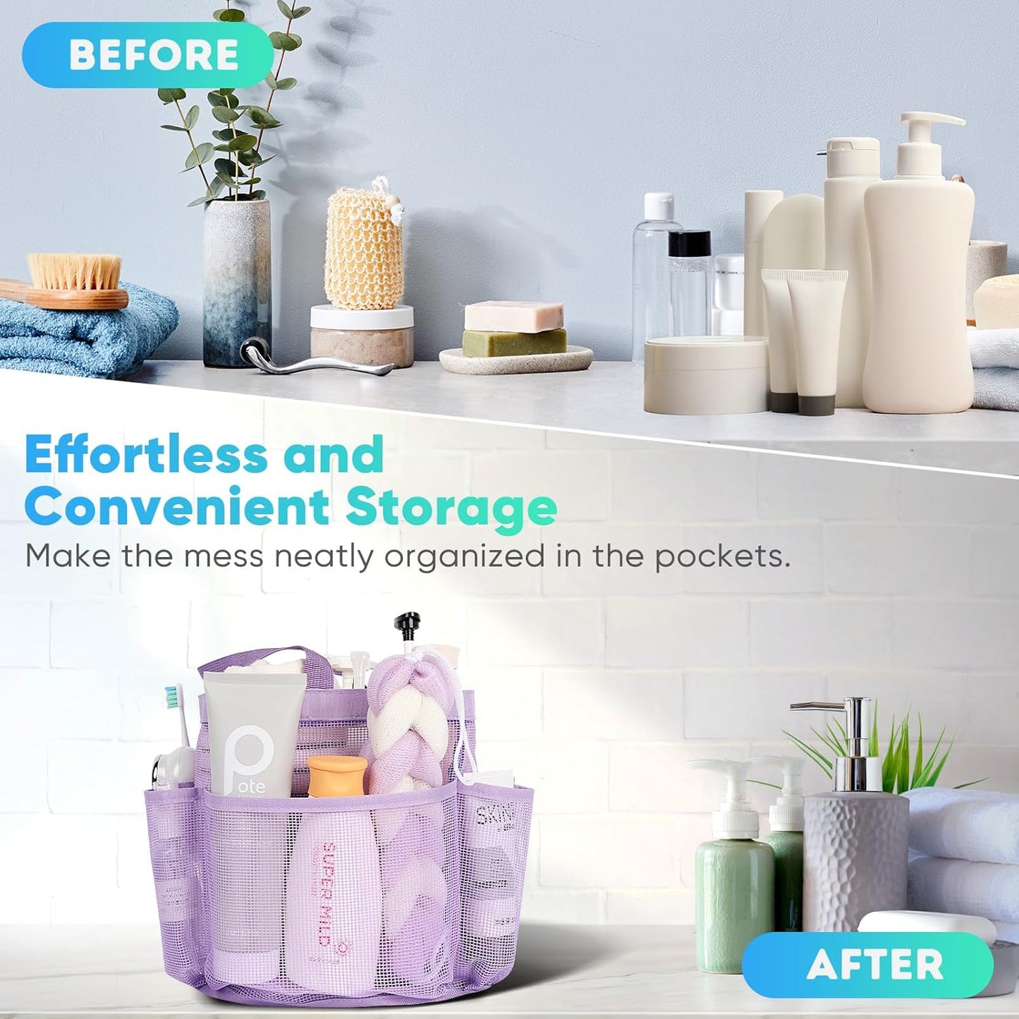EUDELE Mesh Shower Caddy Portable for College Dorm Room Essentials, Shower Caddy Dorm with 8-Pocket Large Capacity for Beach, Swimming, Gym, Travel essentials