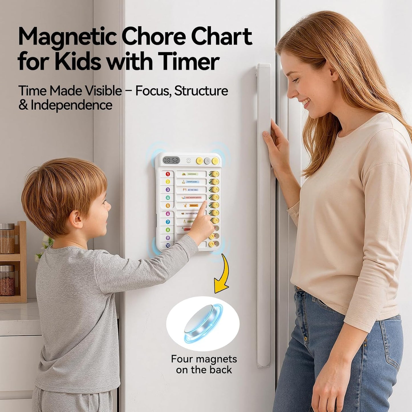Chore Chart for Kids, Checklist Planning Board with Sliders, 19 Personalizable Sheets and Magnetic Marker, ADHD Tools for Kids to Do List Routine Chart Visual Schedule Board with Stand