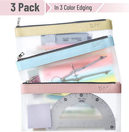 Mr. Pen- Clear Pencil Pouch, 8.50"x4.25", 3 Pack, Durable TPU Material, Medium Water-Resistant Pencil Bags with Smooth Zipper, Multipurpose Clear Pouch for Stationery, School, Office, Travel Supplies