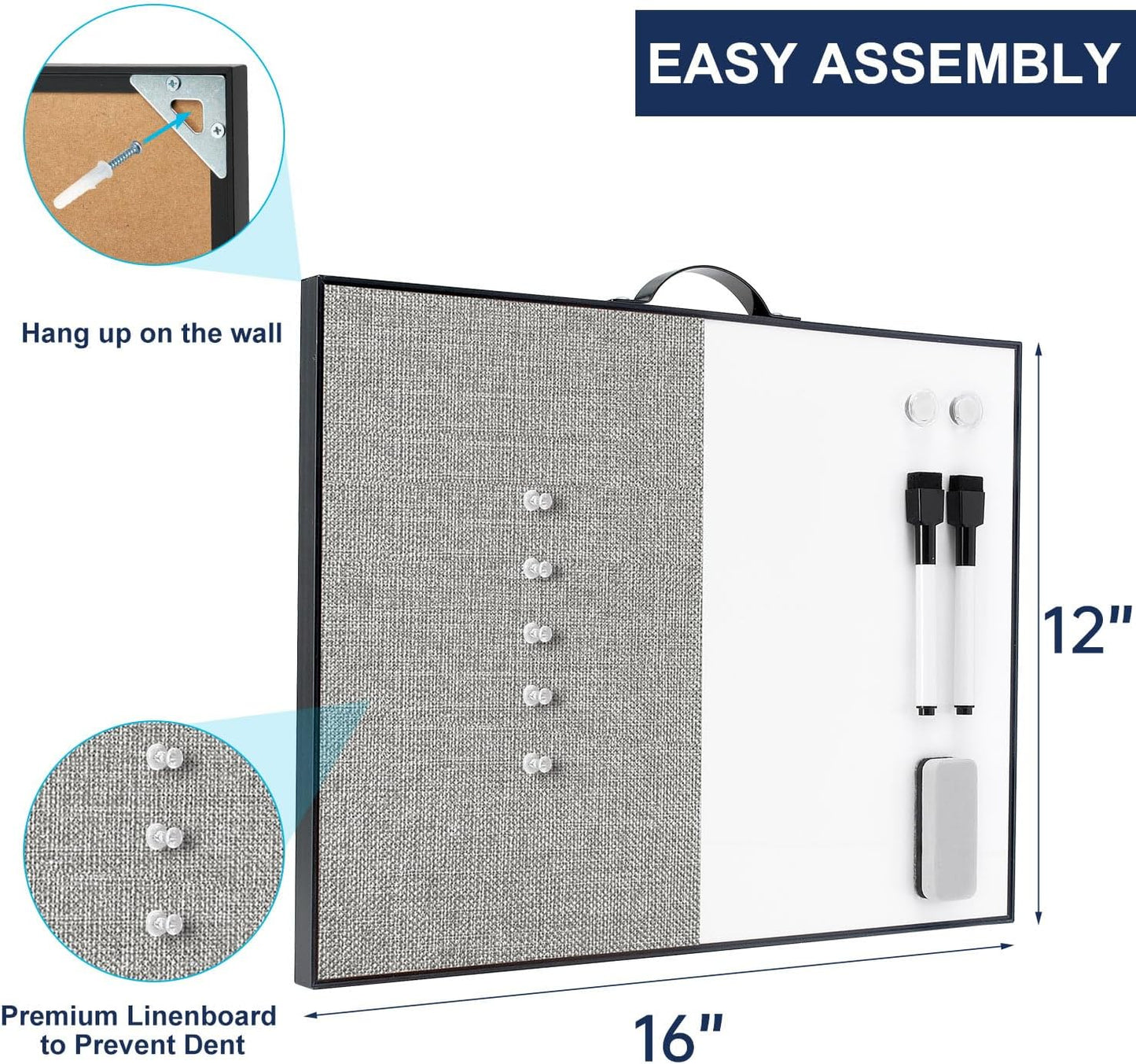 TSJ OFFICE Small Whiteboard Cork-Board - 16" X 12" Portable Aluminum Black Framed Magnetic Dry Erase Board, Small Bulletin Cork Board with Holder for Office, Home and School