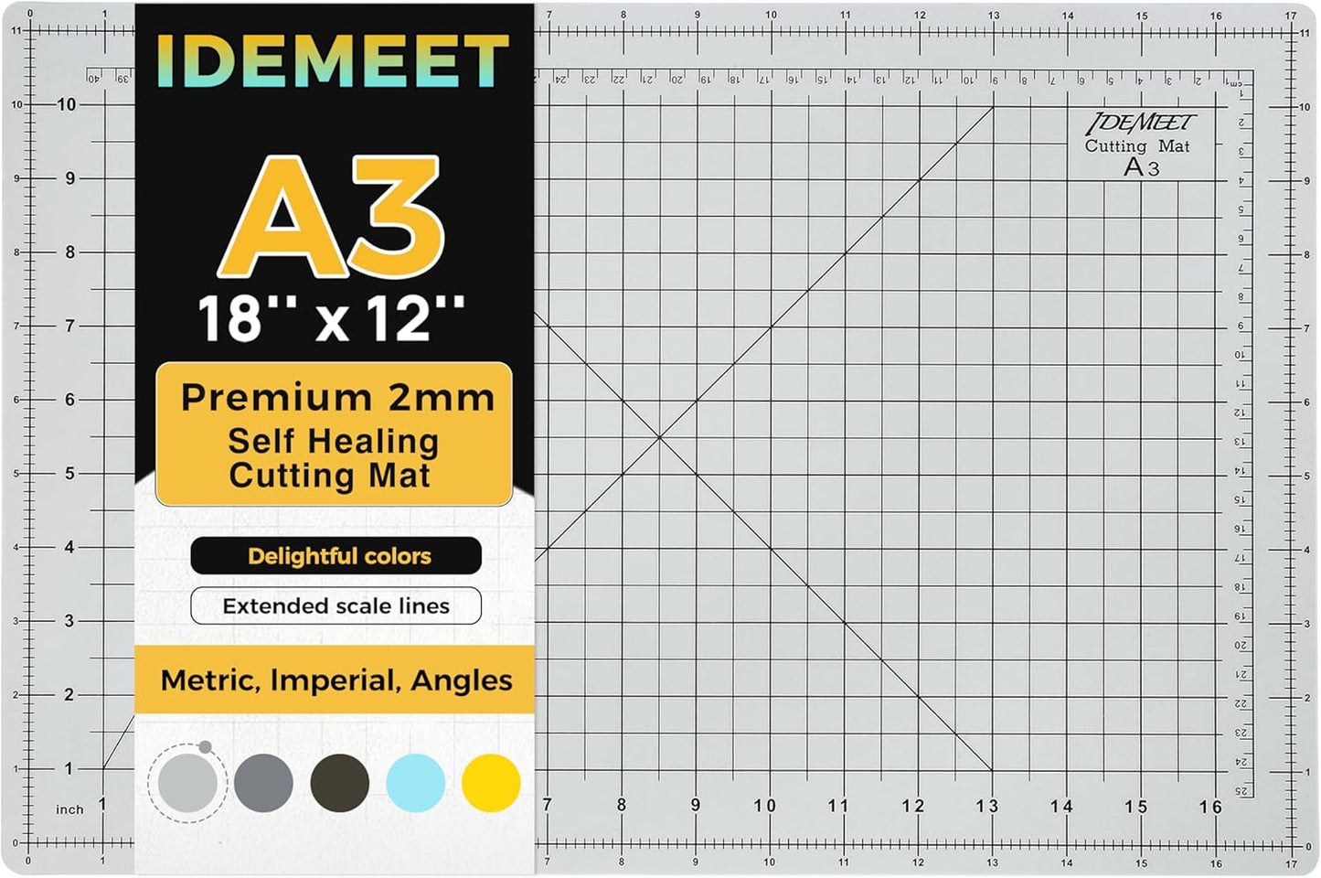 Premium Self Healing Cutting Mat 18'' x 12'', A3 Non-slip Sewing Mat for Quilting, 5-Ply Rotary Cutting Board Double-Sided for Crafts Cutting Fabric Scrapbooking Modeling Projects, Anthracite Gray