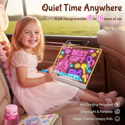 16" Rechargeable LED Drawing Board for Kids, Doodle LED Note Board with Colors, Neon Light Up Drawing Board with Markers&Tracing Paper, Creative Easter Birthday Christmas Gift Ideas