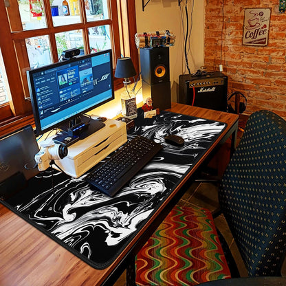 Large Extended Gaming Mouse Pad with Stitched Edges, (31.5X15.7In) Durable Non-Slip Natural Rubber Base, Waterproof Computer Keyboard Pad Mat for Esports Pros/Gamer/Desktop/Office/Home-Black