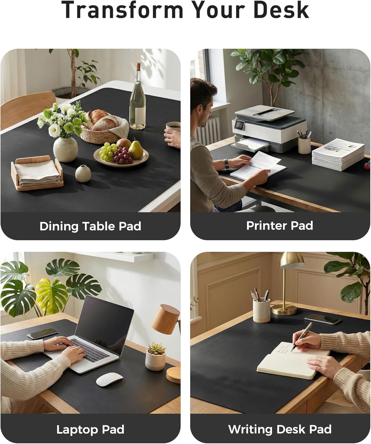 Aothia Leather Desk Pad Protector, Mouse Pad, Office Desk Mat, Non-Slip PU Leather Desk Blotter, Laptop Desk Pad, Waterproof Desk Writing Pad for Office and Home (Brown,23.6" x 13.7") - Colors B