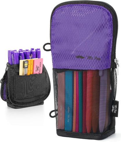 Mr. Pen- Standing Pencil Case Pouch, Sit & Lay Mesh-View Design, Black & Gray, Interior Pocket & 2 Elastic Binder Loops, Cute Pencil Case for Girls and Boys