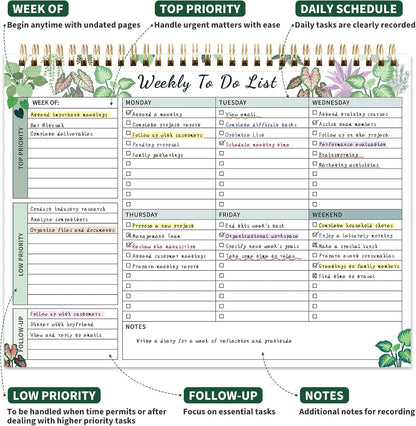 104 Pgs Weekly To Do List Notepad, 52 Duplex-Printed Undated Sheets 100 GSM（8.5"×11") Weekly Desk Planner For Work Home School Office Desk Accessories Supplies & Goal Setting Tasks - Green