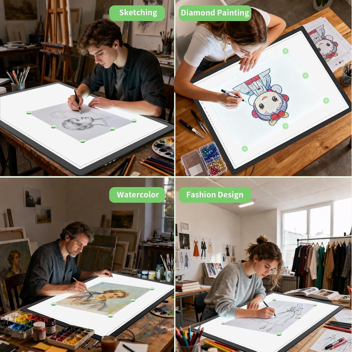 Phylosal Rechargeable A3 LED Light Pad for Diamond Painting, Ultra-Thin Magnetic Tracing Light Box for Drawing, Diamond Art Light Board with Side Button, Super Bright Light Table for Sketching (White)