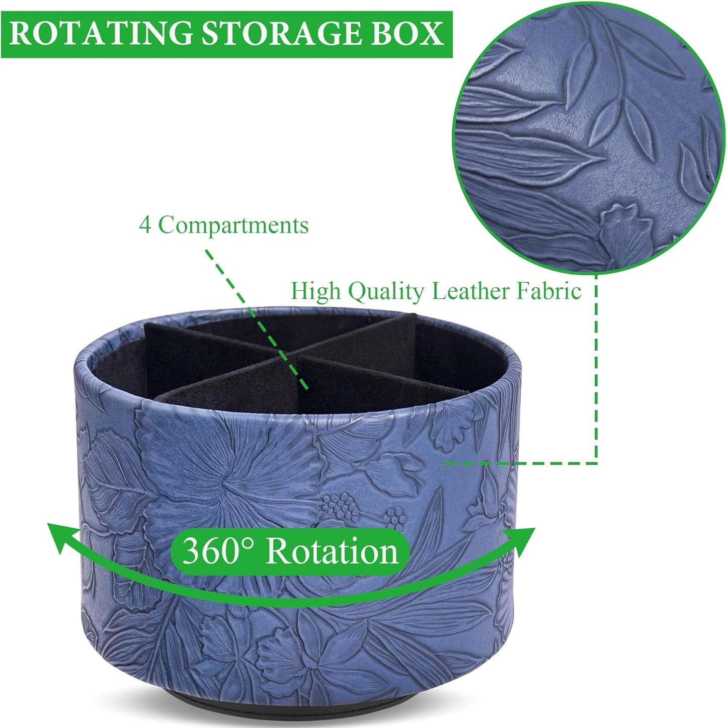 Round Leather Art Supply Organizer,Remote Control Holder,360 Degree Rotating,Multi-Functional Pencil Holder,4 Compartments Desktop Stationary Organizer(1-Fractal Flower) | Round - Colors B