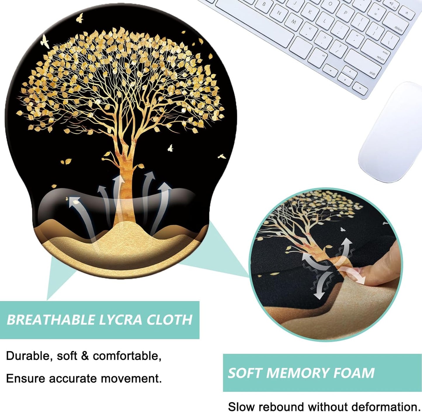 Mouse Pad with Wrist Support, Ergonomic Mouse Pad with Memory Foam Wrist Rest Cushion, Non-Slip Rubber Base Gaming Mice Pad for Home Office Computer Laptop, Flowers Grass