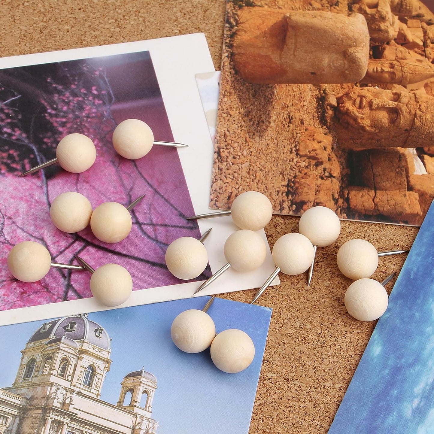 Wood Push Pins 120 Pcs,Decorative Wooden Thumb Tacks for Corkboard and Bulletin Board (120 pcs Map Tacks)