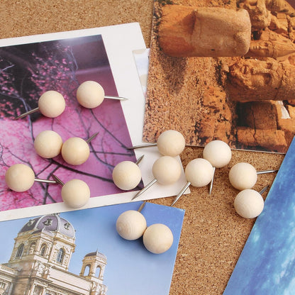 Wood Push Pins 120 Pcs,Decorative Wooden Thumb Tacks for Corkboard and Bulletin Board (120 pcs Map Tacks)