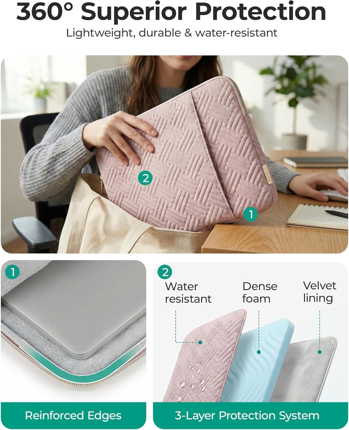 BAGSMART Laptop Sleeve Bag Compatible with MacBook Air/Pro, 13-13.3 inch Notebook, Compatible with MacBook Pro 14 Inch, MacBook Air M2 Sleeve 13 Inch, Repellent Protective Case with Pocket, Pink