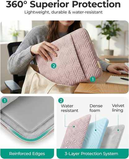 BAGSMART Laptop Sleeve Bag Compatible with MacBook Air/Pro, 13-13.3 inch Notebook, Compatible with MacBook Pro 14 Inch, MacBook Air M2 Sleeve 13 Inch, Repellent Protective Case with Pocket, Pink