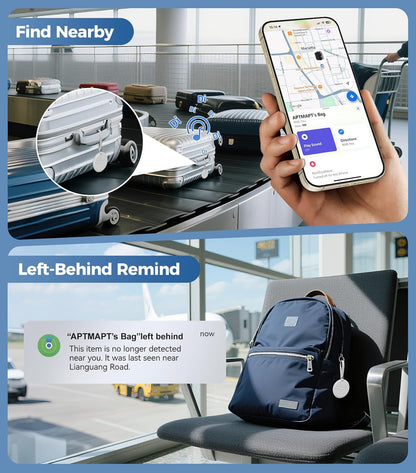 Smart Luggage Tag Works with Apple Find My, Premium Leather Suitcase Tracker with 2 ID Labels, TSA-Friendly, Anti-Lost Travel Essentials for Bags Backpacks, Wireless Charging, Black
