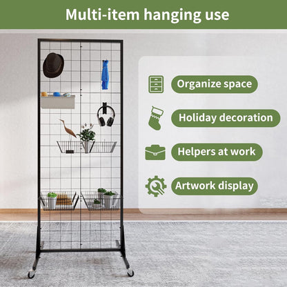 3-Pack 2' x 5.5' Grid Wall Panels Standing Wire Grid, Display Rack with T-Base Wheels Freestanding Gridwall Panel Tower for Shop, for Art Fairs Black