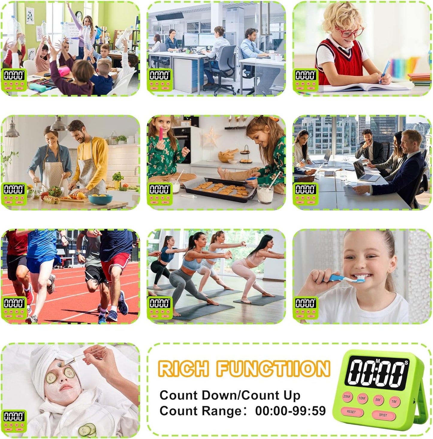 Pomodoro Timer for Kids, Productivity Timer with Loud Alarm, Digital Timers for Classroom, Suitable for ADHD Study Kitchen Work 1Pcs-Green