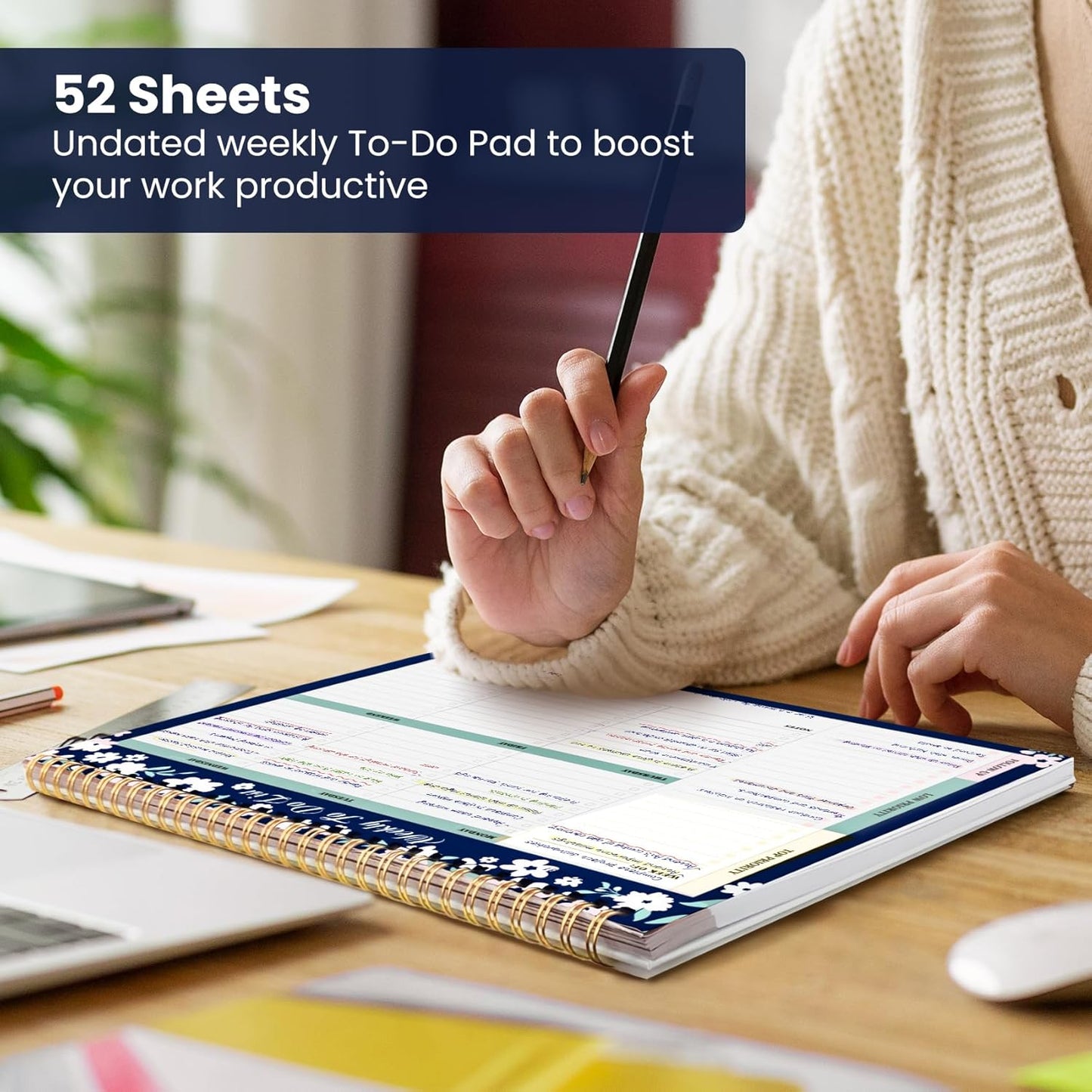 Weekly To Do List Notepad with 52 Undated Sheets（8.5"×11"）- Undated Weekly Planner Notepad for Office Desk Accessories and Supplies - Midnight Lilac