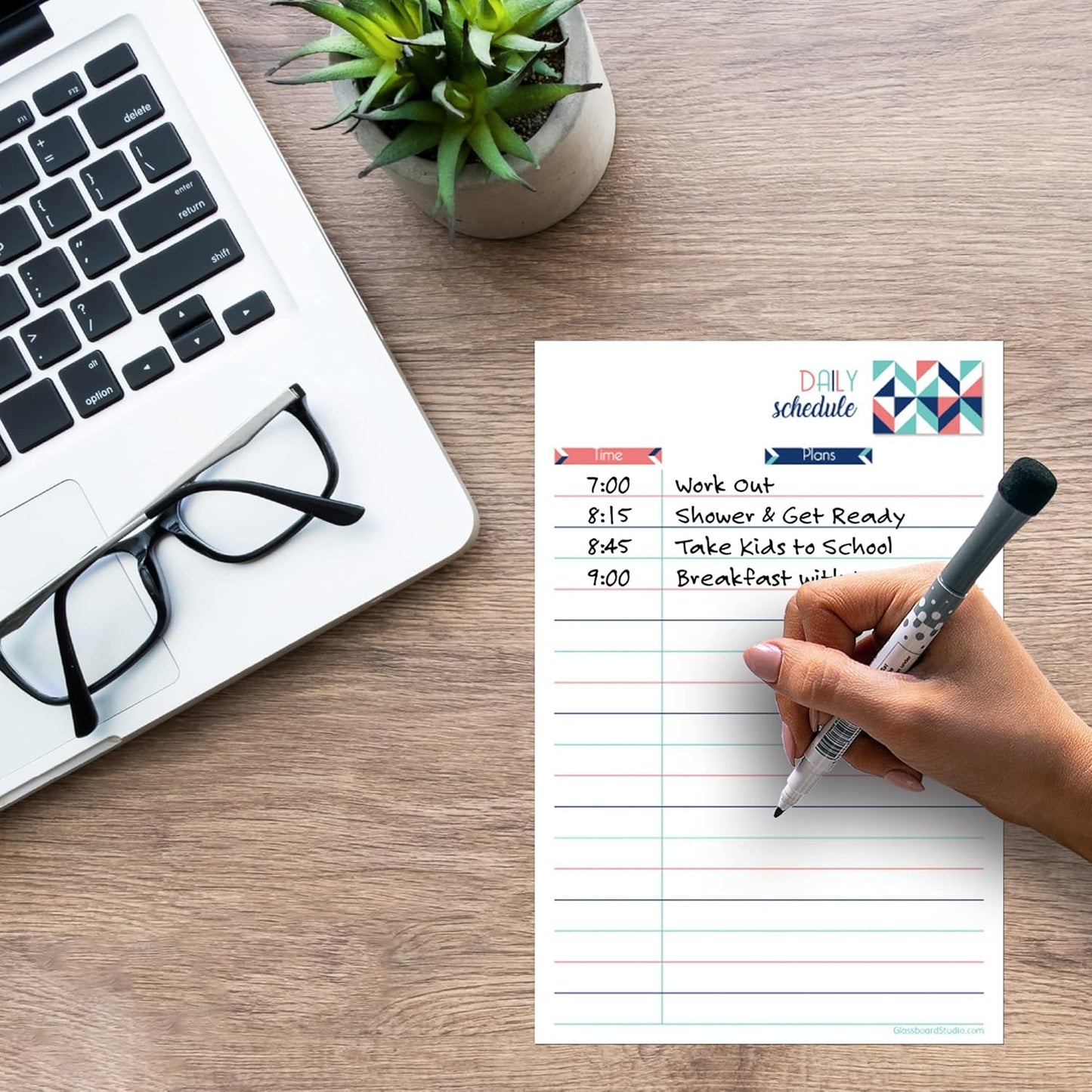 Dry Erase Daily Schedule Planner Sticker Decal by Glassboard Studio | Removable & Reusable | Magnetic Fine-Tip Marker Included (9 x 12 inches, White)