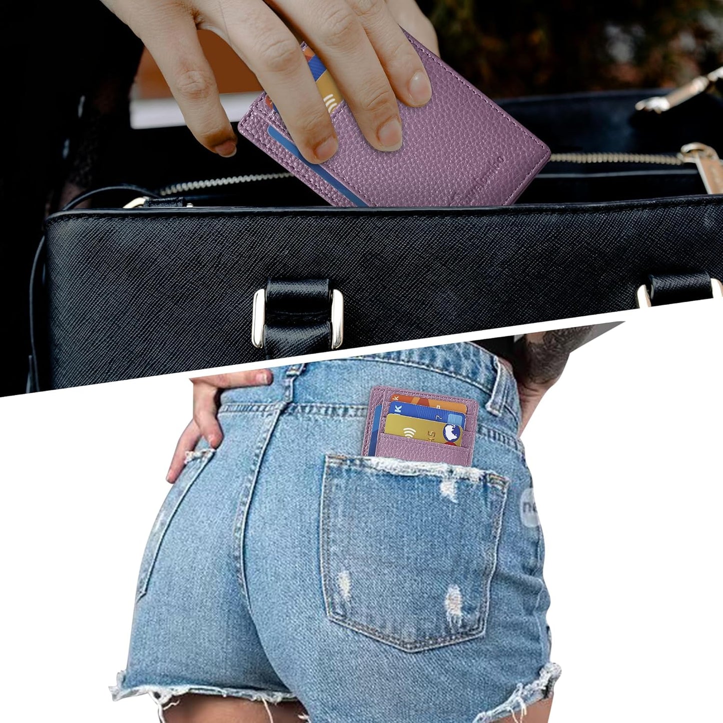 Travelambo Slim Wallet Front Pocket Minimalist Leather RFID Blocking Medium Size