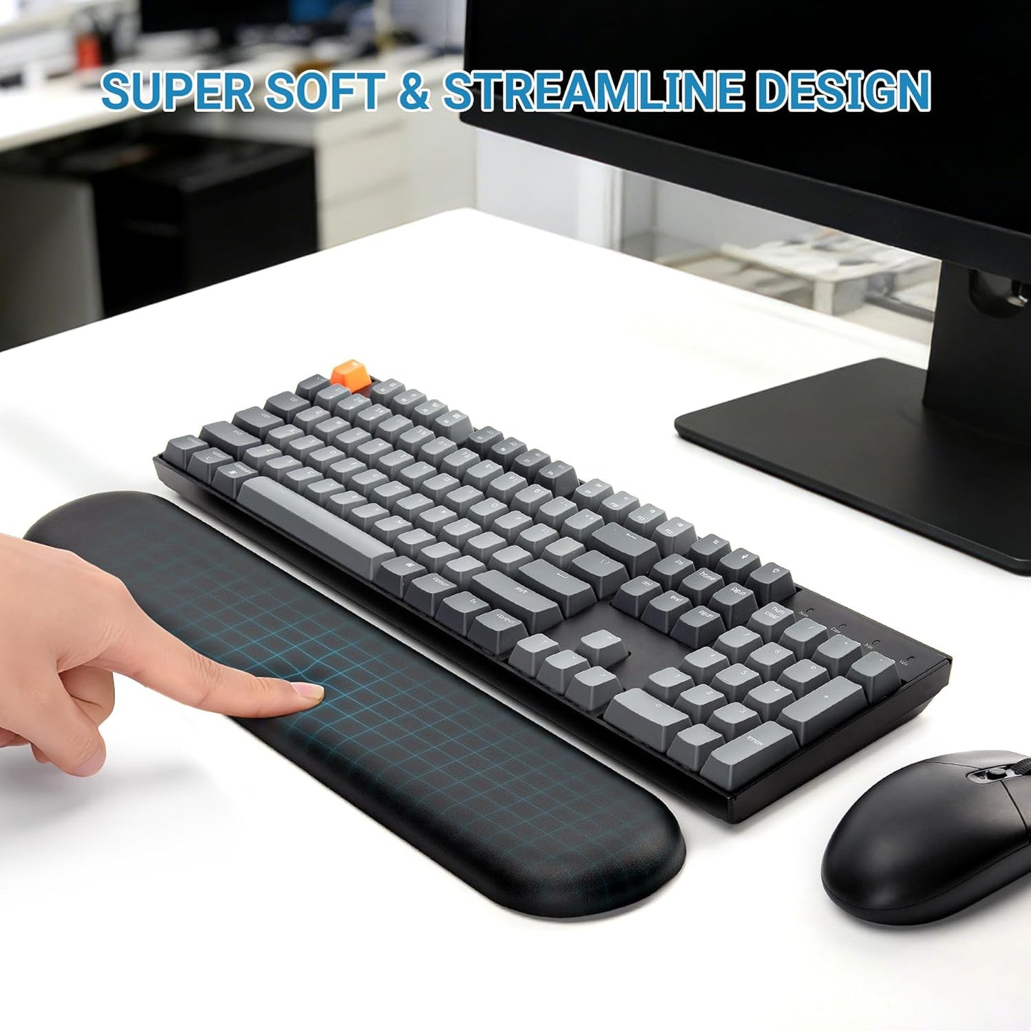 ASFSKY RGB Keyboard Wrist Rest, Ergonomic Wooden Wrist Support with PU Leather & Memory Foam, Non-Slip and Easy-to-Clean Design, Wrist Pad for Mechanical Keyboard, Gaming & Office Use