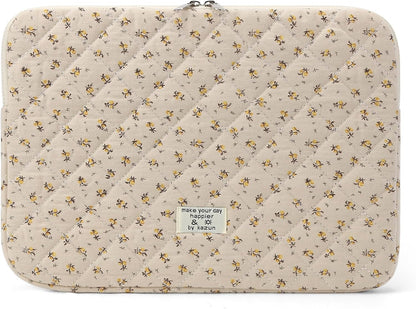 Puffy Laptop Sleeve 13 Inch Cute Quilted Laptop Protective Case Padded Floral Computer Sleeve for MacBook (A-Blue, 13 Inch)