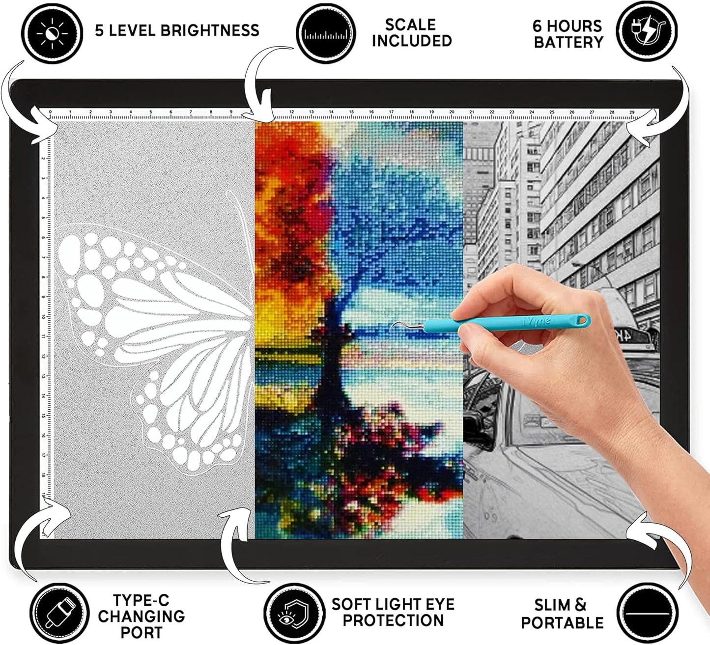 iVyne Rechargeable A4 Light Pad for Tracing & Weeding - LED Light Board for Weeding Vinyl - for Cricut Vinyl Weeding Tools - Ultra-Thin & Portable - Perfect for Artists & Crafters - Pink