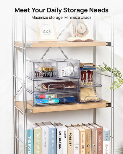 Vtopmart Stackable Storage Drawers Set of 3,Clear Plastic Organizer Bins for Makeup, Cosmetics, Beauty Supplies,Ideal for Vanity, Bathroom,Cabinet,Pantry Organization