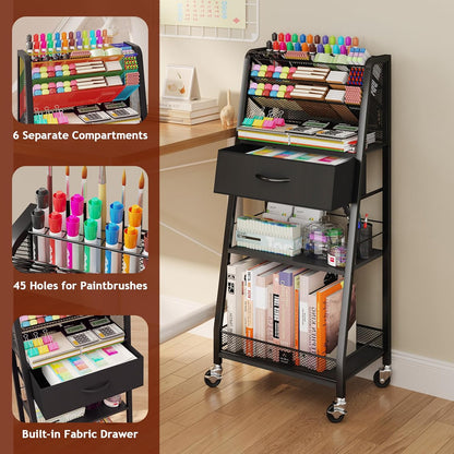 Homsorout 3 Tier Rolling Cart - Metal Utility Cart with Storage Drawer and Wheels, Versatile Art & Craft Organizer for Home, Office, or Studio - Ideal for Storing Brushes, Paints, and Supplies