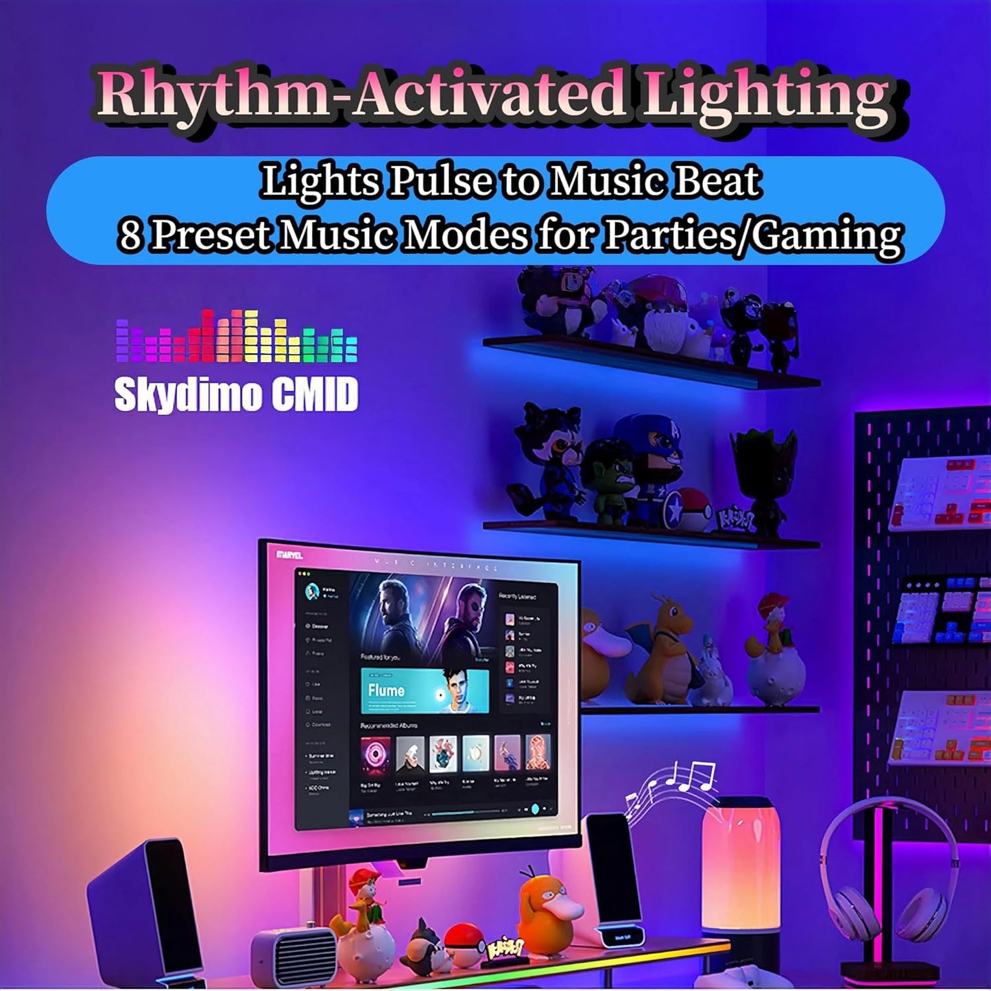 RGB Monitor Backlight with Screen Sync for 32 Inch Screens, Dual USB Powered LED Ambient Lighting Kit, Music Rhythm & Dynamic Modes, Immersive Bias Lighting for Home Office Gaming (4 Sides - 32 inch)