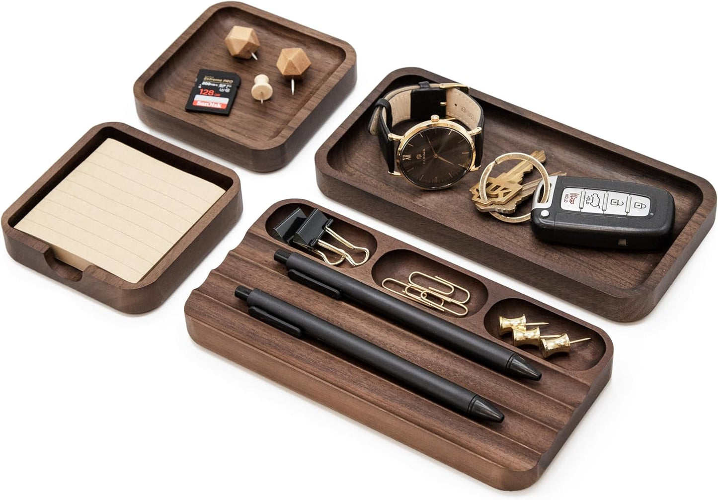 MUUJEE Wooden Desk Pen Pencil Organizer - 7.5 x 3.75 for Work Teacher Dad Wood Pencils Tray Work Minimalist Rustic, Gift for The Man who has it All