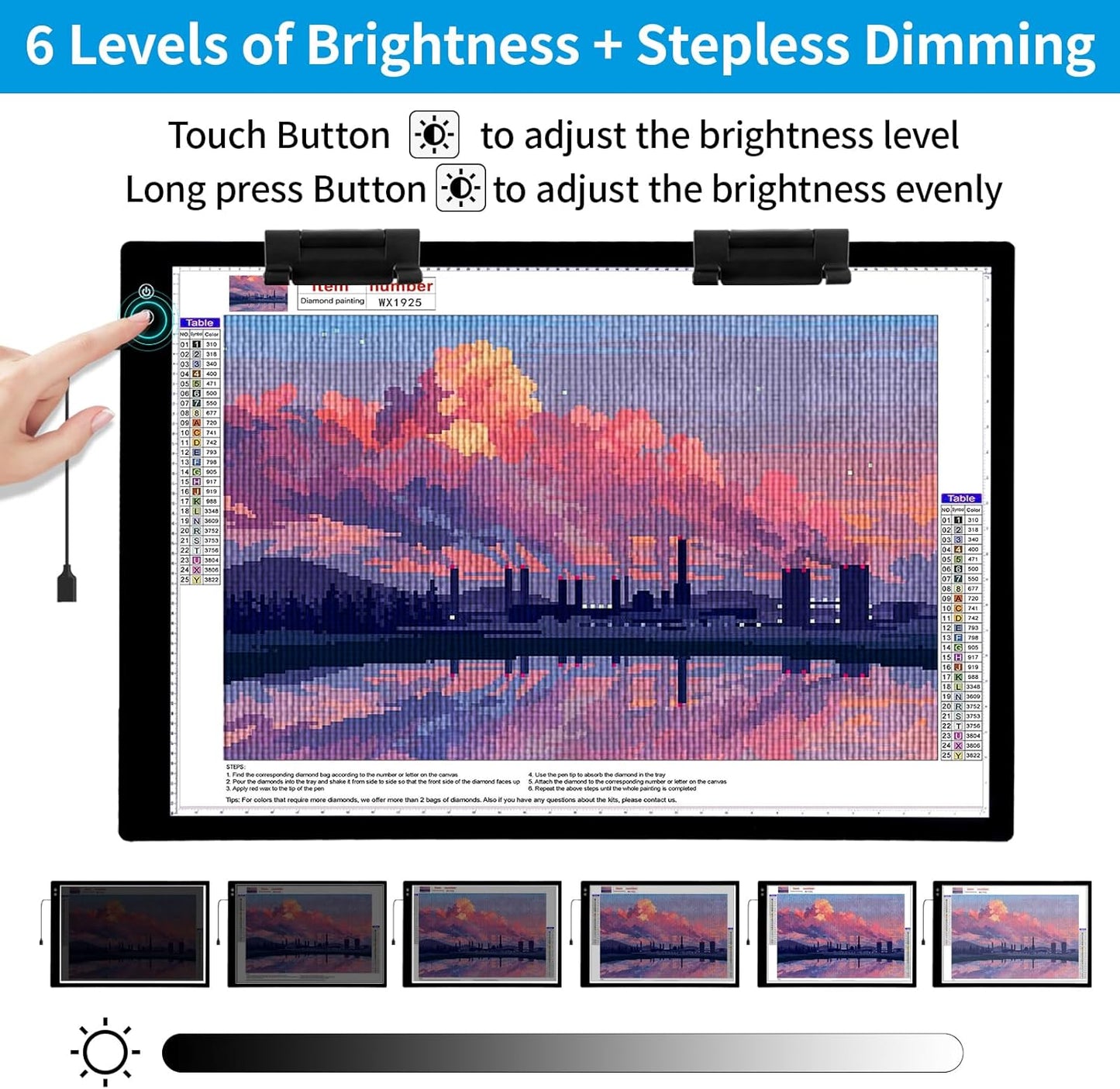 TOHETO A3 Light Pad, Rechargeable Light Board for Diamond Painting, Tracing Light Box with Stand and Clip, Light Table Lightbox for Tracing, Drawing