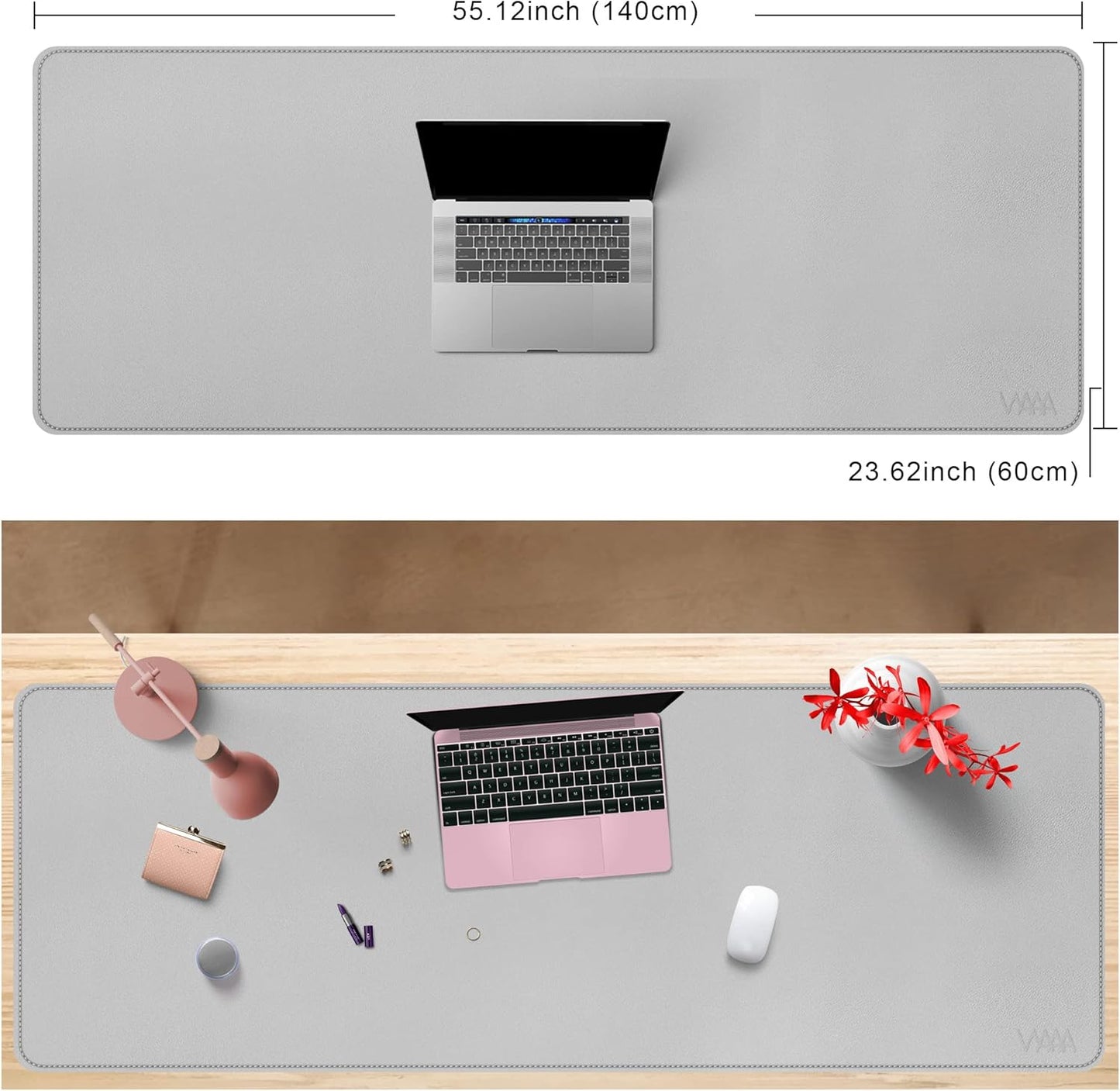 Vyaaa PU Leather & Cork Desk Mat, 39.4"x15.7" Dual Sided Computer Desk mat, Waterproof Large Mouse Pad, Non-Slip Office Desk pad, Office Desk Protector for Work/Gaming/Home (Black)