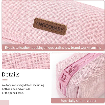 ANGOOBABY Small Pencil Case Student Pencil Pouch Coin Pouch Cosmetic Bag Office Stationery Organizer For Teen School-Beige